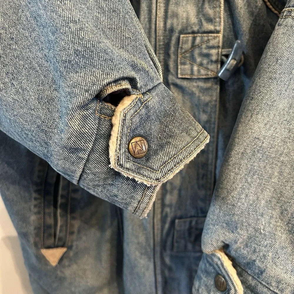 Vintage 80s Andy Johns Sport Western Denim Sherpa Lined Jacket Size Medium - Picture 10 of 14